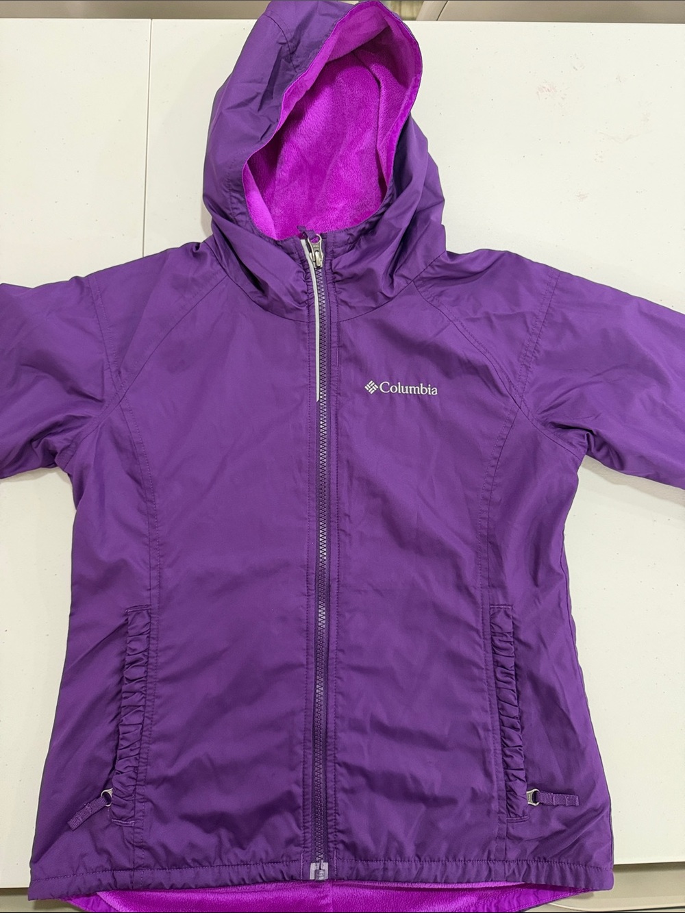 Columbia Girls Purple Hooded Fleece lined Jacket size M 10/12